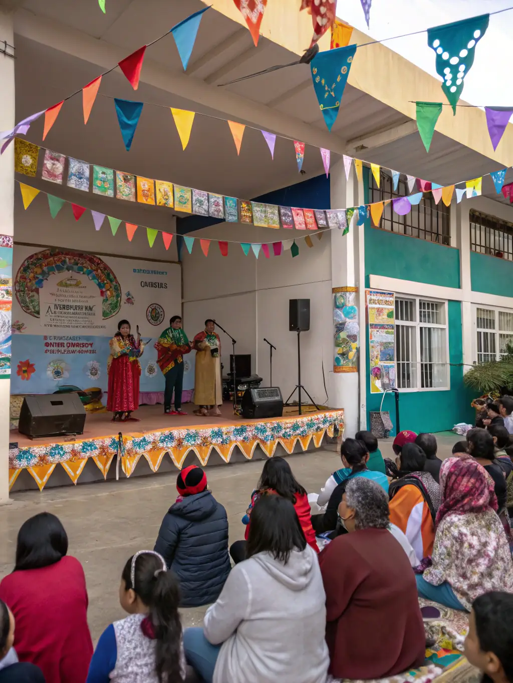 A captivating picture of a community event featuring local artists and performers, highlighting the Community Engagement and Support program.